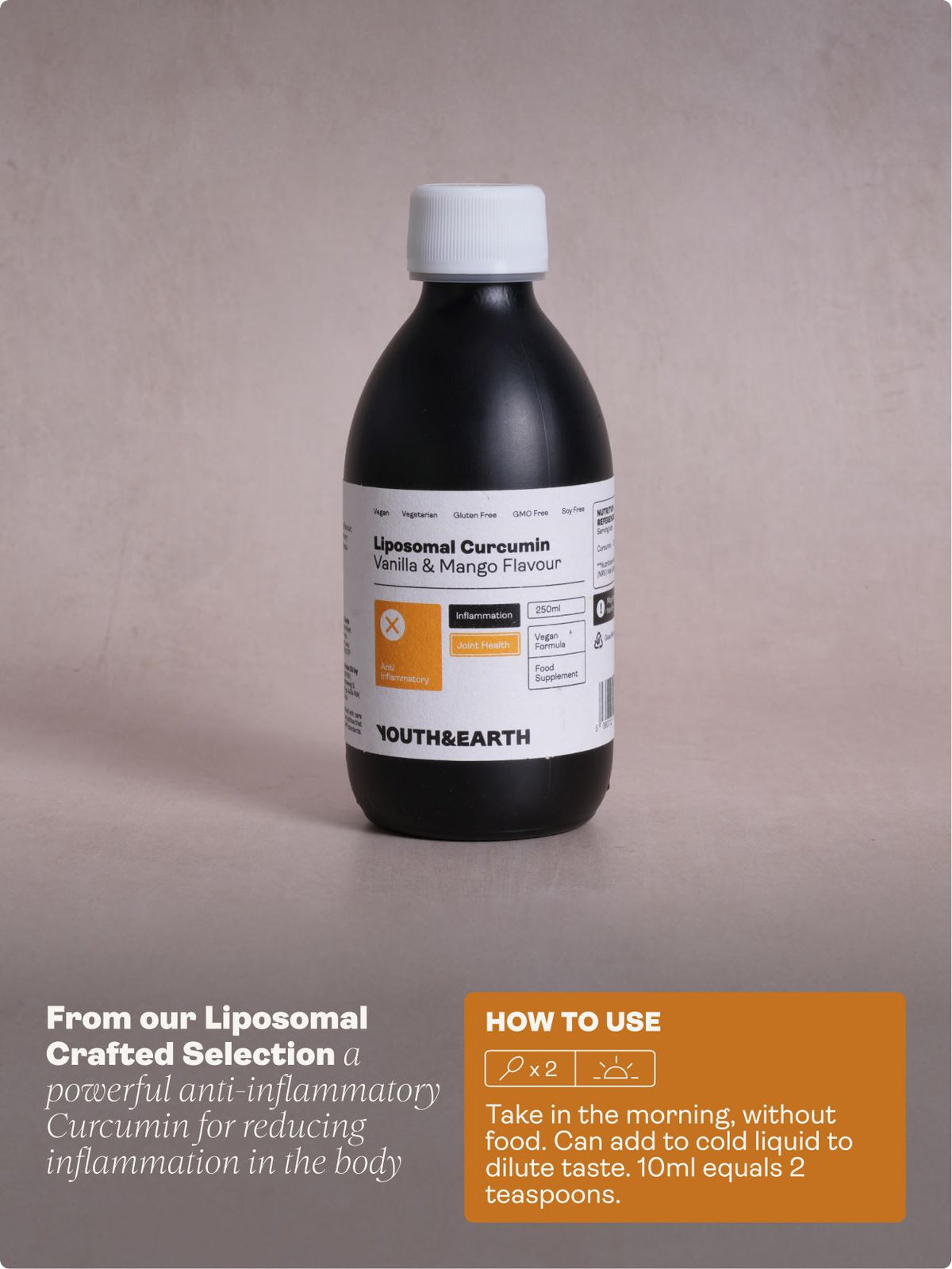 Liposomal Curcumin 200mg – Vanilla & Mango Flavour, 250ml - Youth & Earth UK Store - Liposomal Curcumin