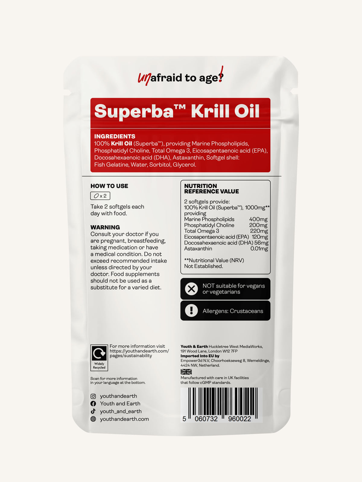 Superba ™ Krill Oil – 500mg, 60 Softgels - Youth & Earth UK Store - Brain Health