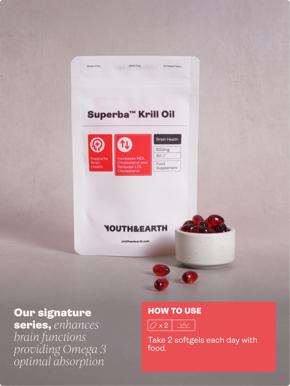 Superba ™ Krill Oil – 500mg, 60 Softgels - Youth & Earth UK Store - Brain Health
