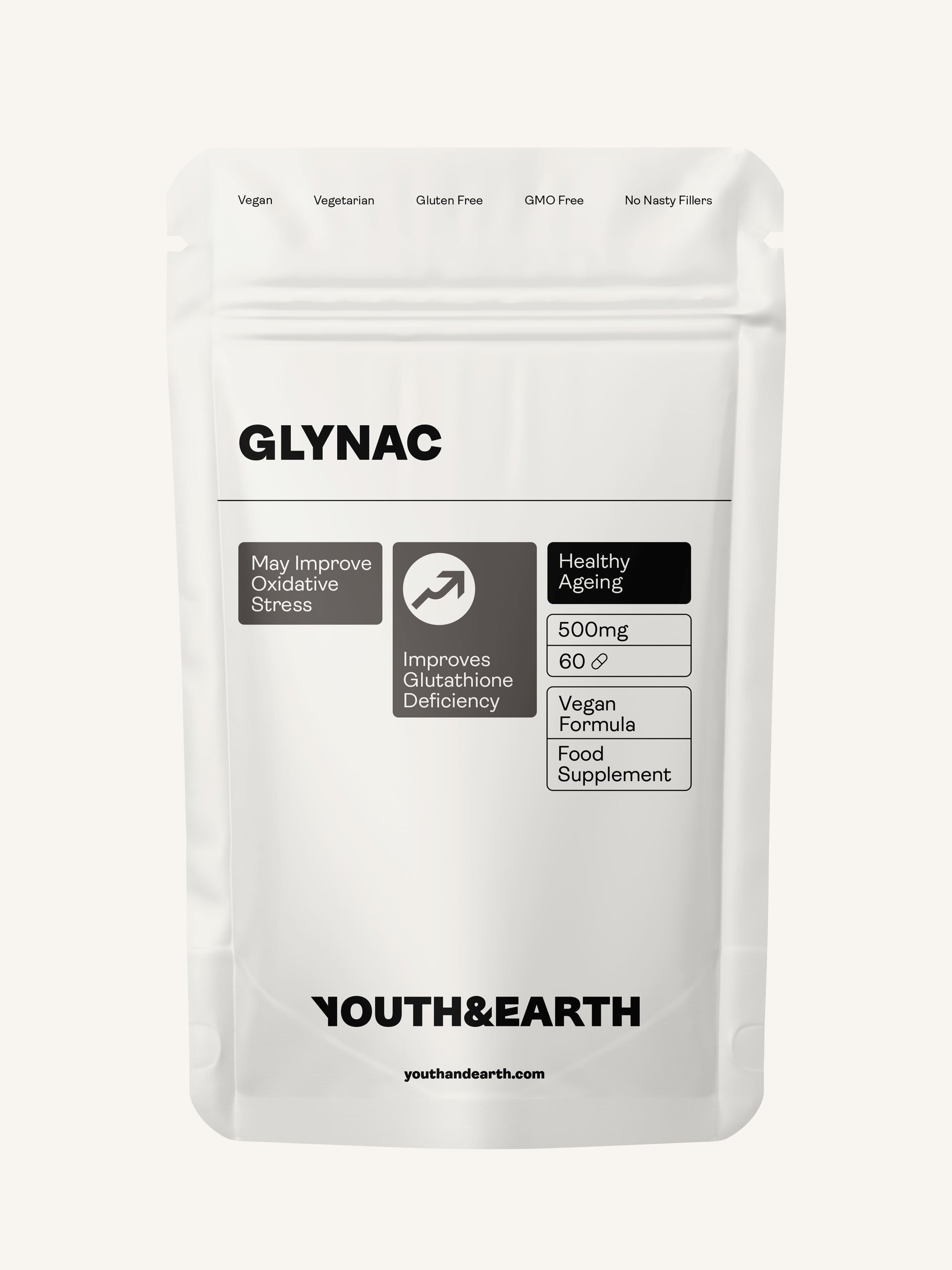 GLYNAC – 500mg x 60 Capsules NAC & Glycine Youth & Earth 
