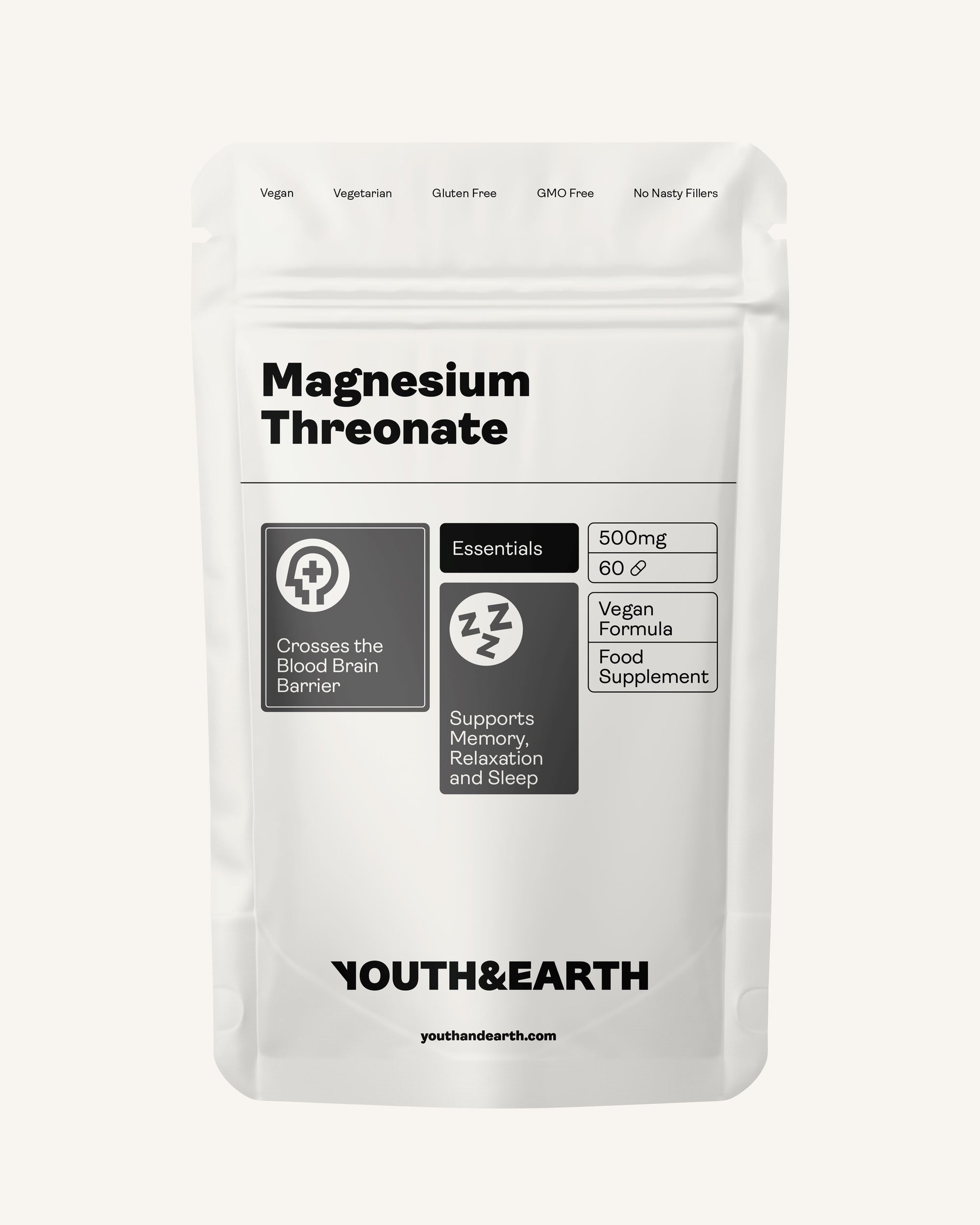 Magnesium Threonate 500mg x 60 Capsules youthandearth 