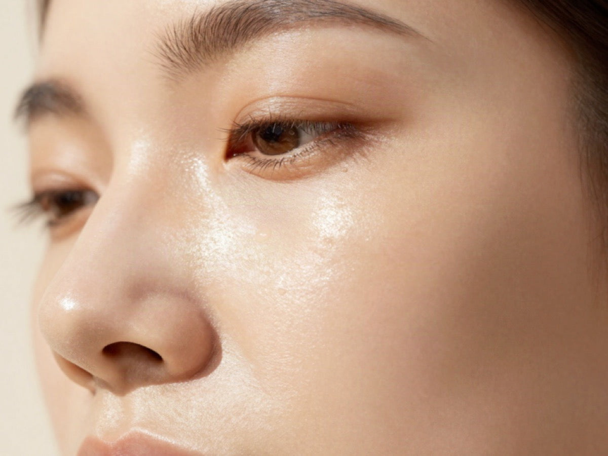 Close-up of glowing skin around the eye and cheek