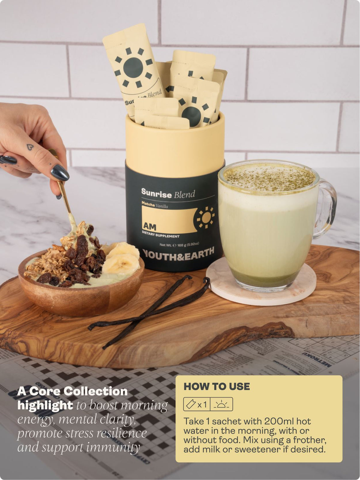 AM: Sunrise Blend, Vanilla Matcha - Youth &amp; Earth UK Store - 
