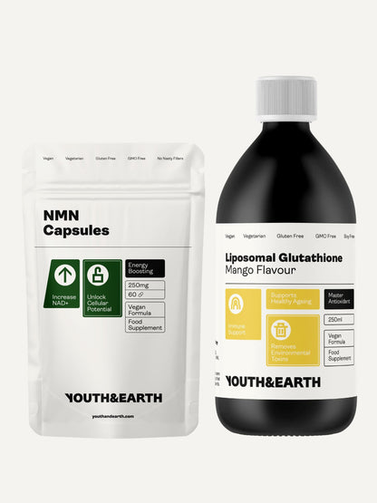 Cellular Defence Bundle (NMN Capsules & Liposomal Glutathione)  Youth &  Earth UK Store