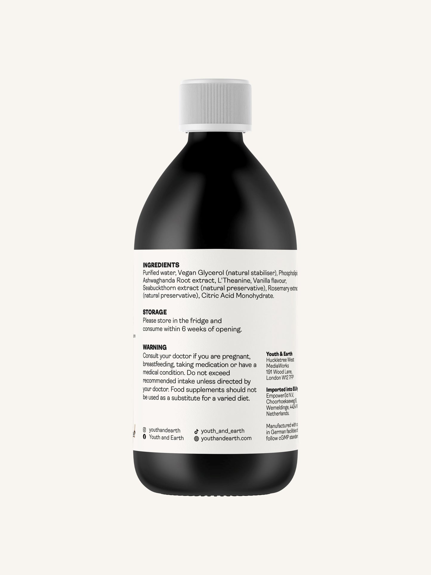 Liposomal Ashwagandha 200mg & L'Theanine 200mg – Coffee & Vanilla Flavour, 250ml - Youth & Earth UK Store - Liposomal Ashwagandha & L'Theanine