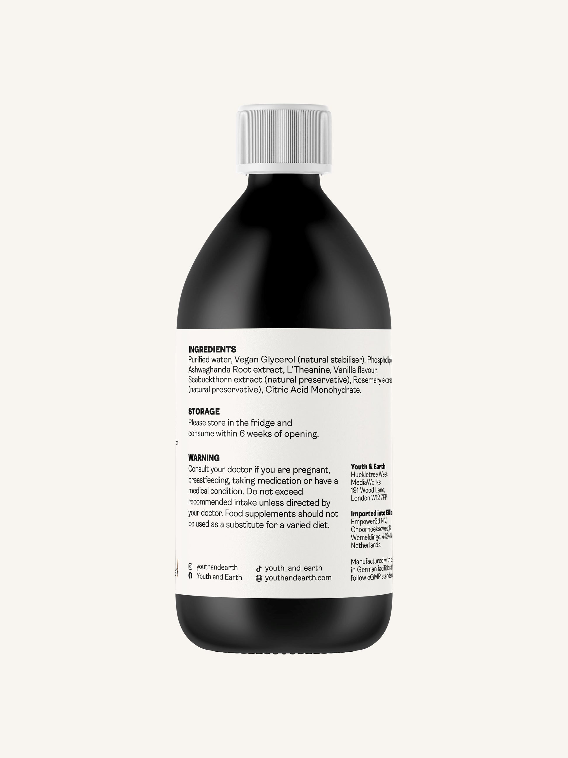 Liposomal Ashwagandha 200mg & L'Theanine 200mg – Coffee & Vanilla Flavour, 250ml - Youth & Earth UK Store - Liposomal Ashwagandha & L'Theanine
