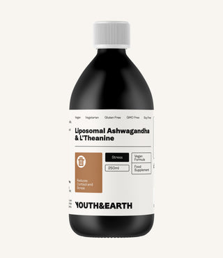 Liposomal Ashwagandha 200mg & L'Theanine 200mg – Coffee & Vanilla Flavour, 250ml - Youth & Earth UK Store - Liposomal Ashwagandha & L'Theanine