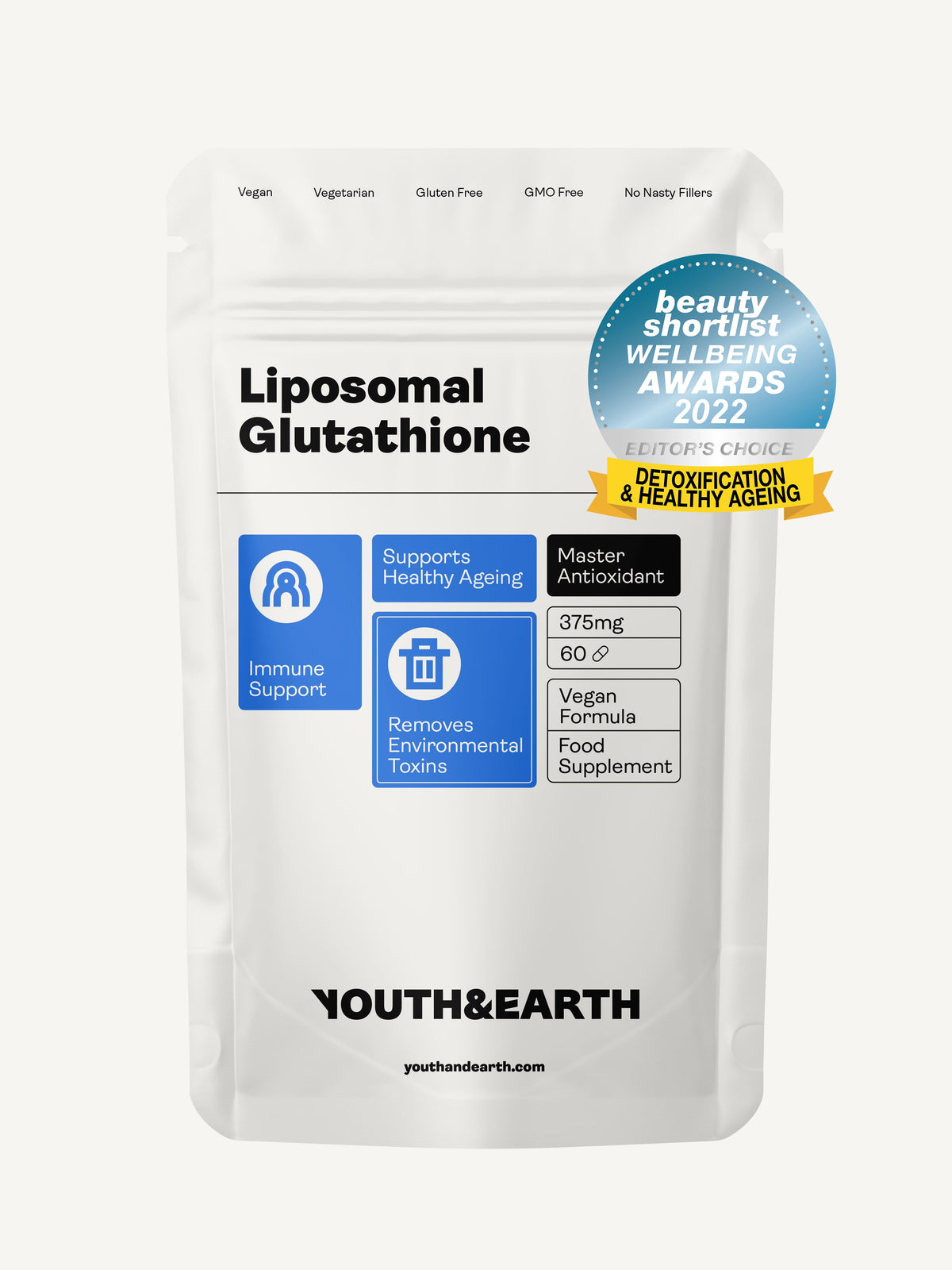 Liposomal Glutathione – 375mg, 60 Capsules - Youth &amp; Earth UK Store - Skin &amp; Hair