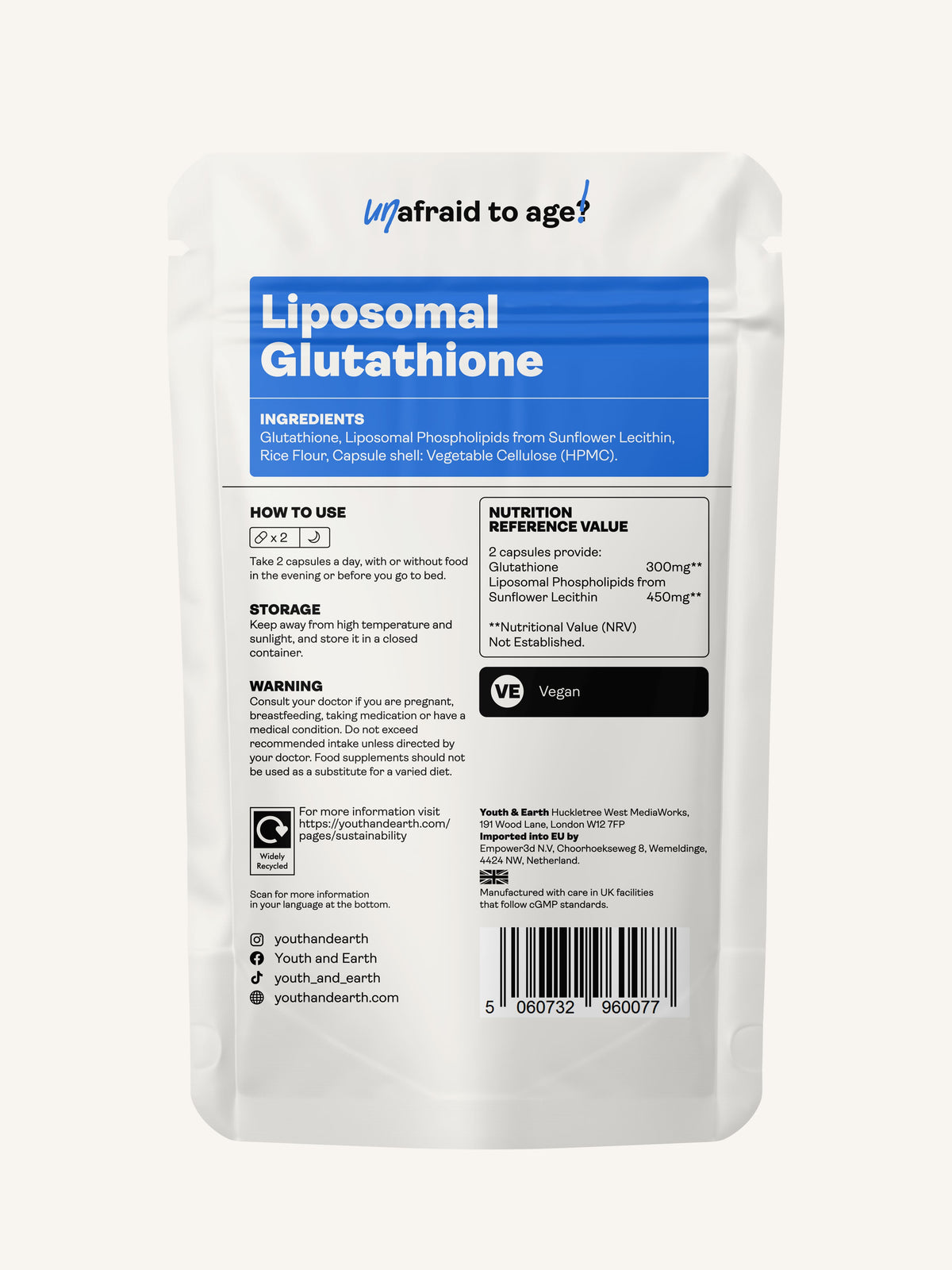 Liposomal Glutathione – 375mg, 60 Capsules - Youth &amp; Earth UK Store - Skin &amp; Hair