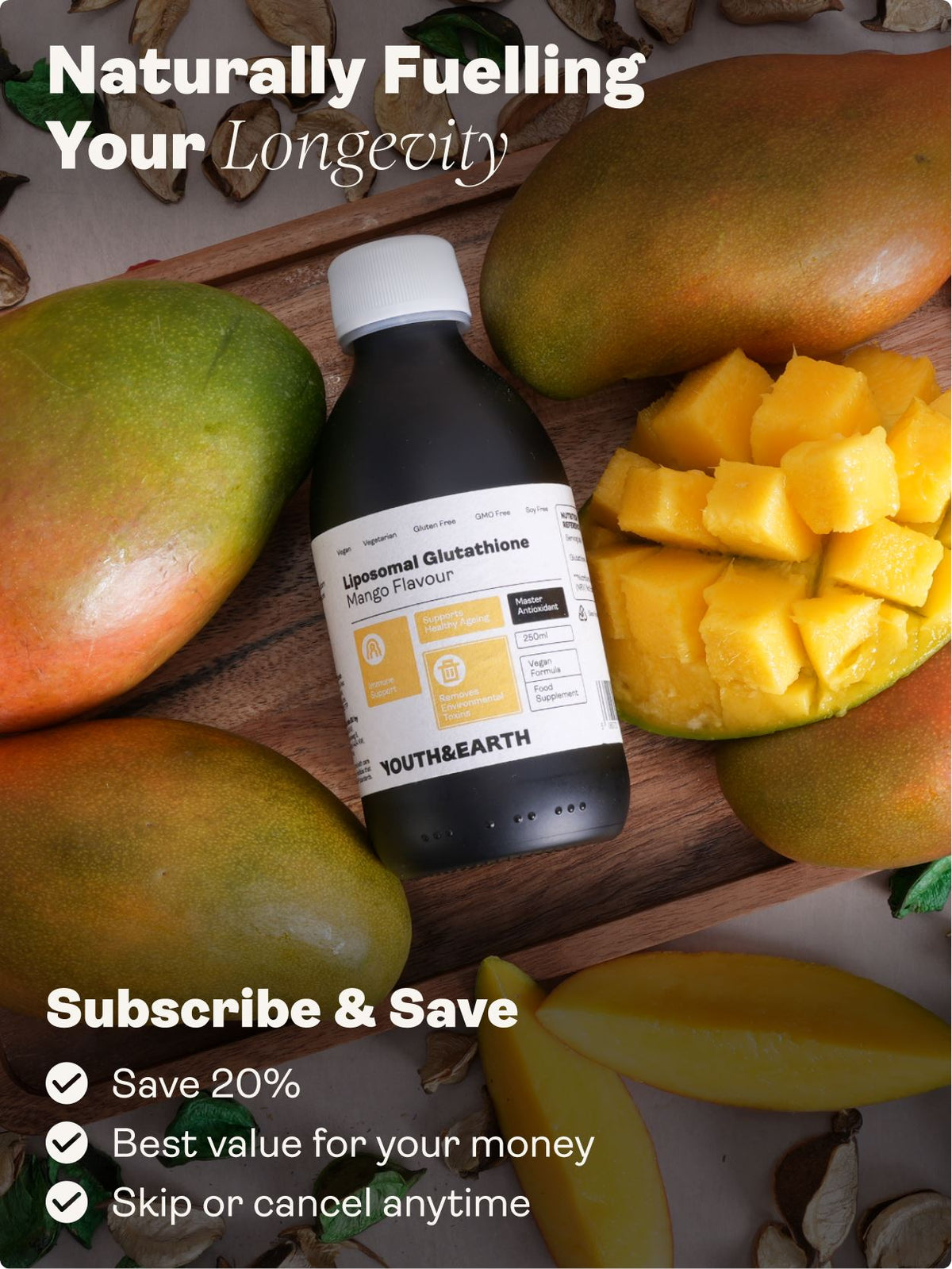 Liposomal Glutathione 400mg – Mango Flavour, 250ml - Youth &amp; Earth UK Store - Liposomal Products