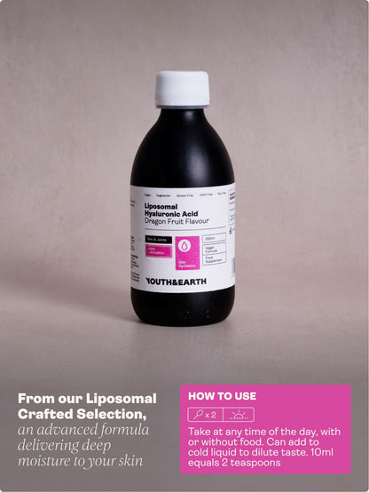 Liposomal Hyaluronic Acid 100mg – Dragon Fruit Flavour, 250ml - Youth & Earth UK Store - Liposomal Products