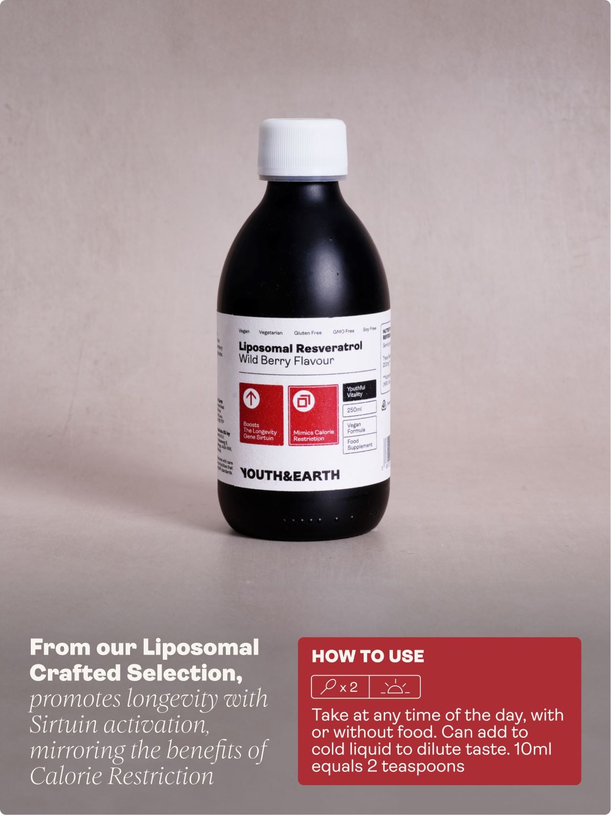 Liposomal Resveratrol 200mg (Wild Berry Flavour, 250ml) - Youth & Earth UK Store - Vitamins & Supplements