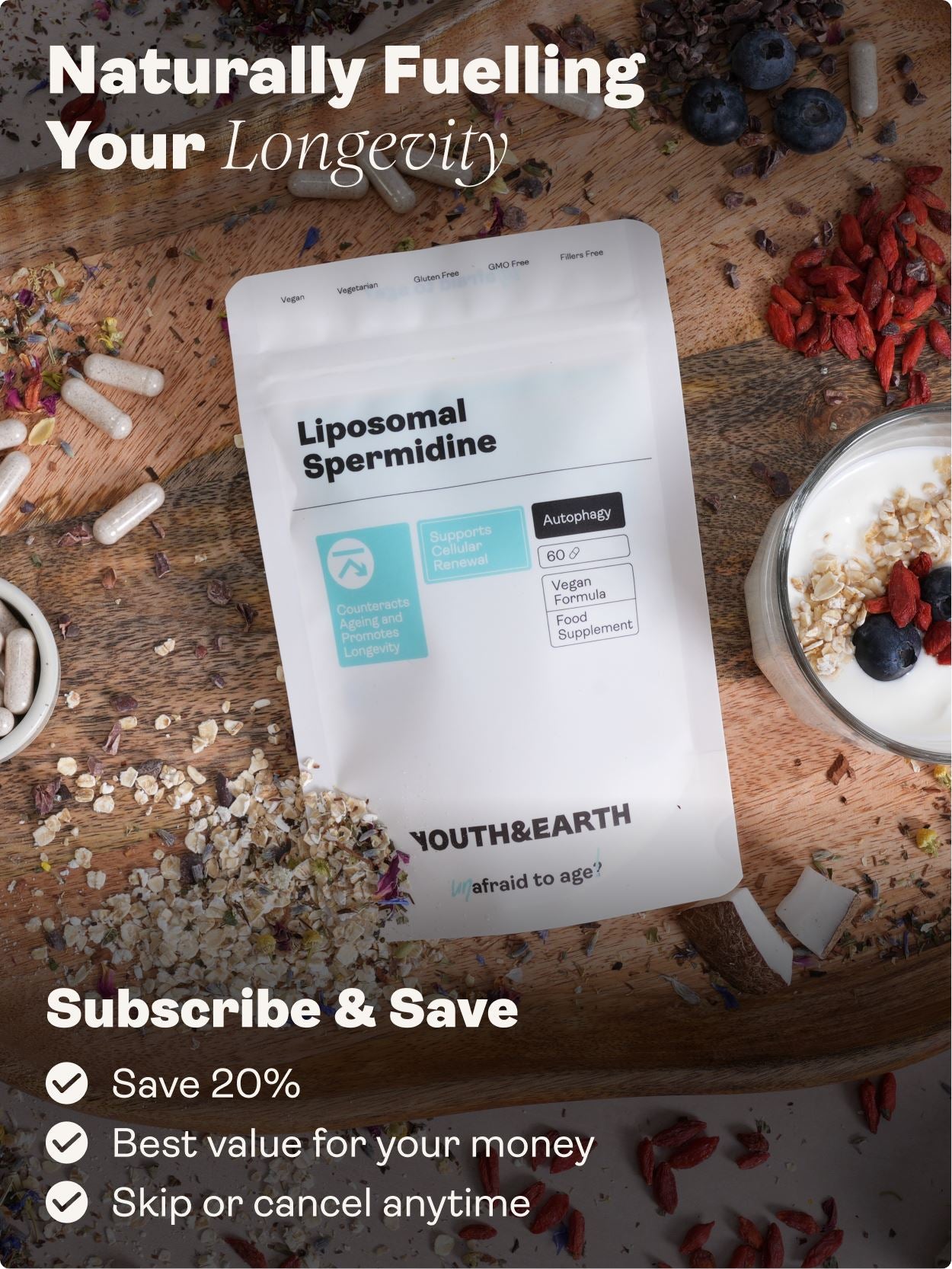 Liposomal Spermidine 5.49mg - 60 Capsules - Youth & Earth UK Store - 
