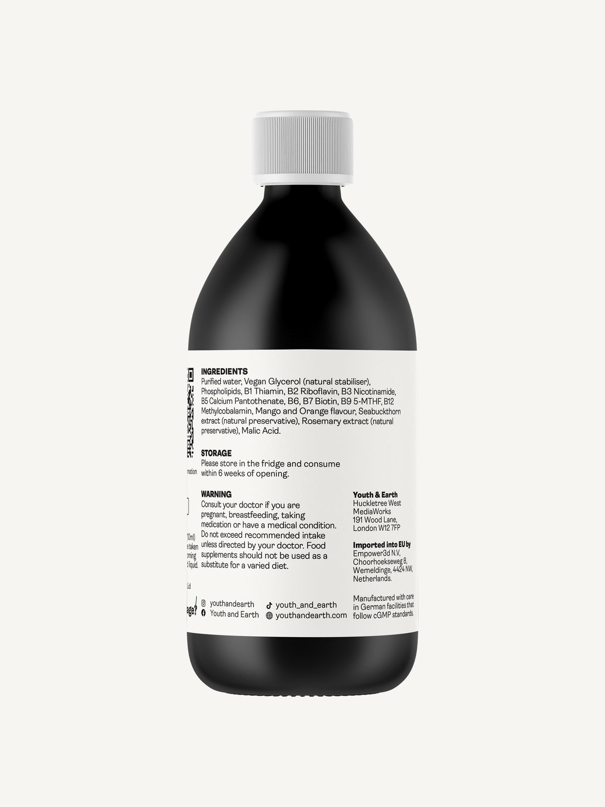 Liposomal Vitamin B Complex with 5-MTHF Folate (Mango &amp; Orange Flavour, 250ml) - Youth &amp; Earth UK Store - 