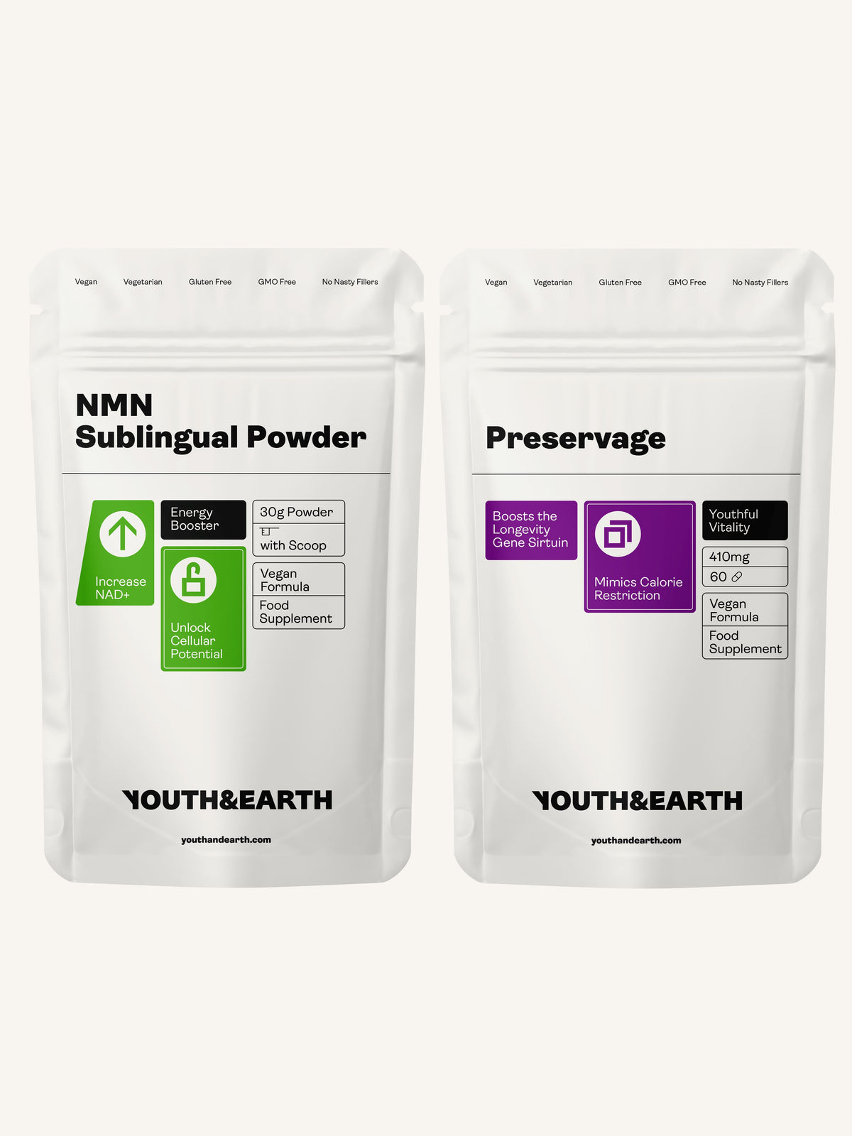 Longevity Support Bundle (NMN &amp; Preservage / NMN &amp; Liposomal Resveratrol) - Youth &amp; Earth UK Store - 