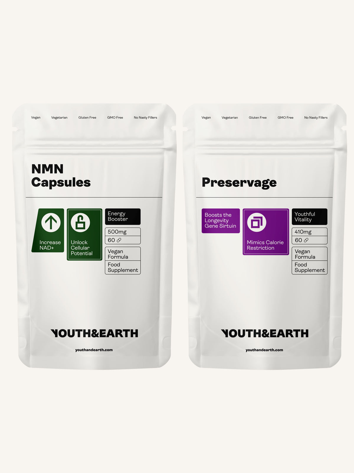 Longevity Support Bundle (NMN &amp; Preservage / NMN &amp; Liposomal Resveratrol) - Youth &amp; Earth UK Store - 