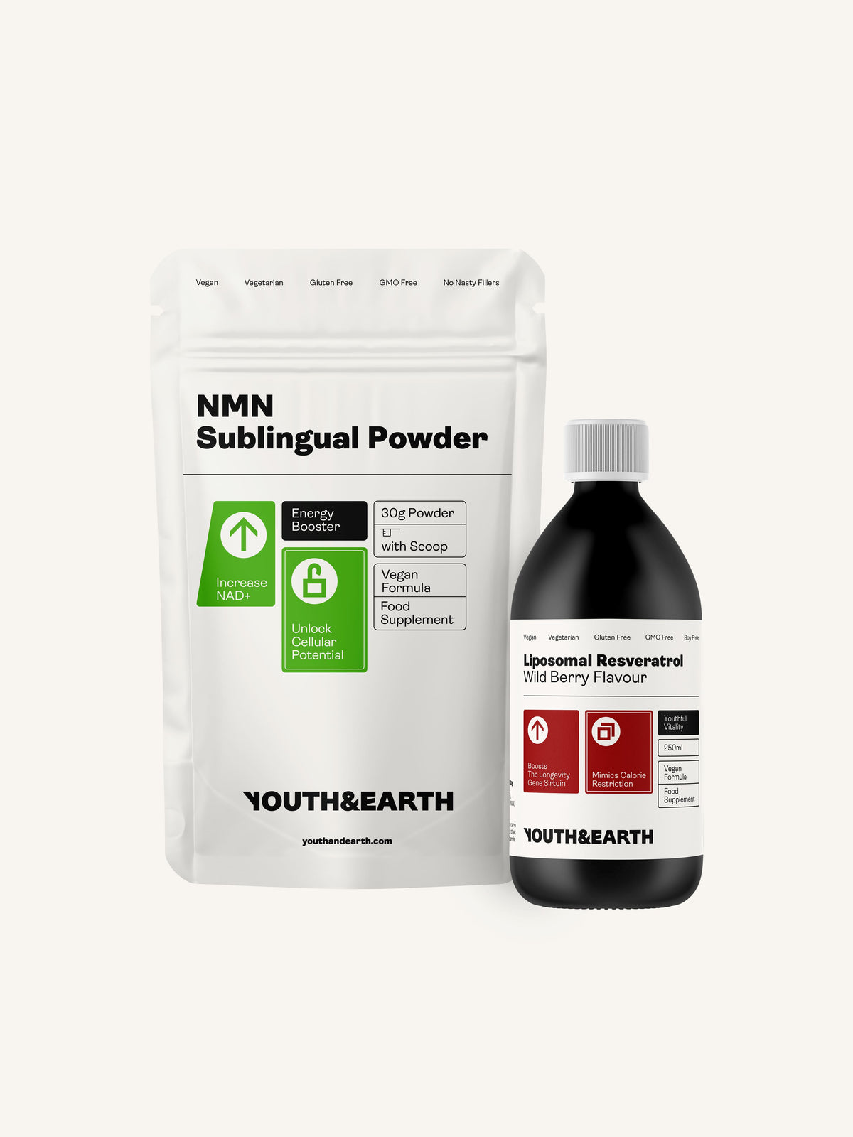 Longevity Support Bundle (NMN &amp; Preservage / NMN &amp; Liposomal Resveratrol) - Youth &amp; Earth UK Store - 