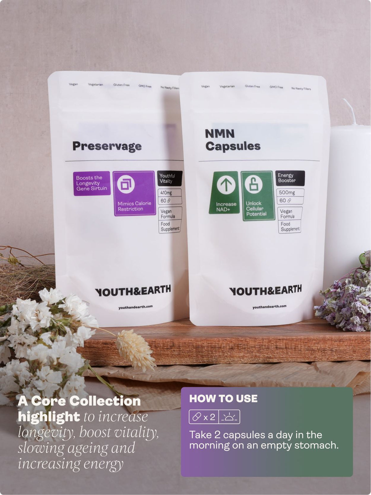 Longevity Support Bundle (NMN &amp; Preservage / NMN &amp; Liposomal Resveratrol) - Youth &amp; Earth UK Store - 