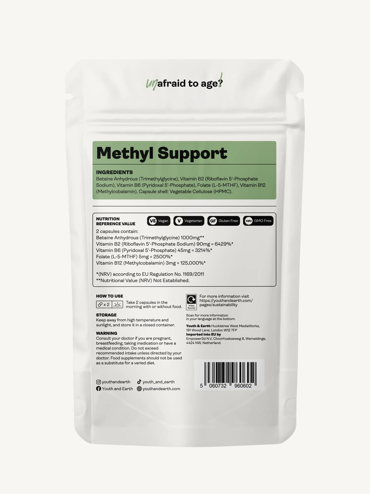 Methyl Support - 60 Capsules - Youth &amp; Earth UK Store - 