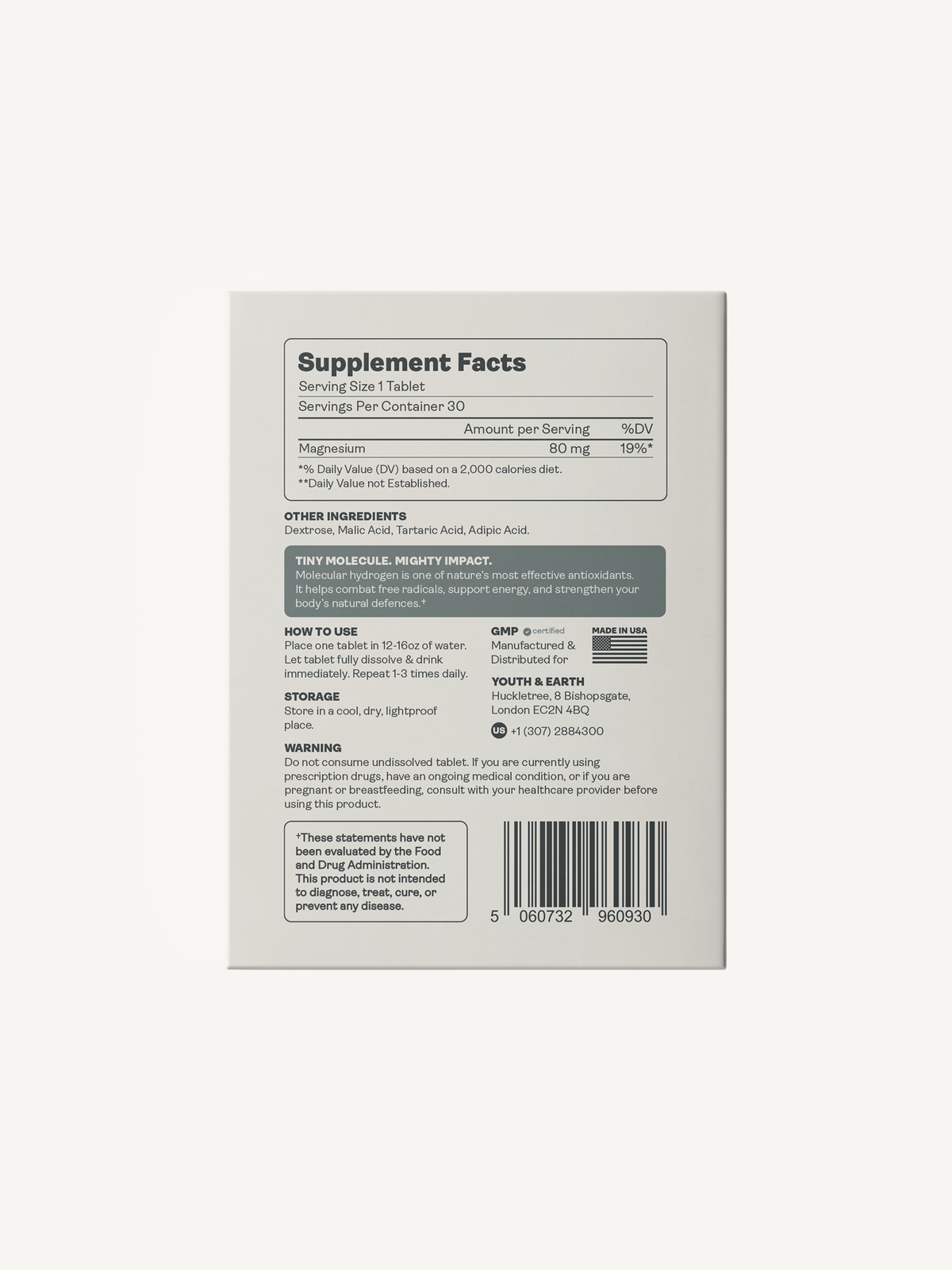 Molecular Hydrogen Tabs - Youth & Earth UK Store - 