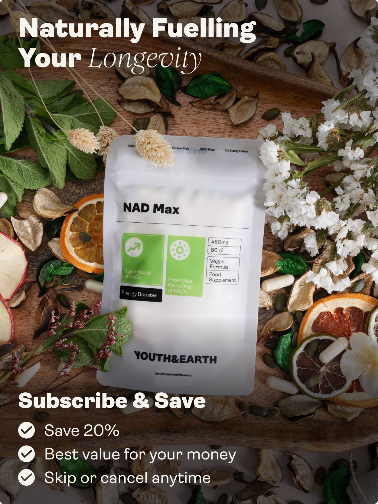 NAD Max - 460mg, 60 Capsules - Youth & Earth UK Store - 