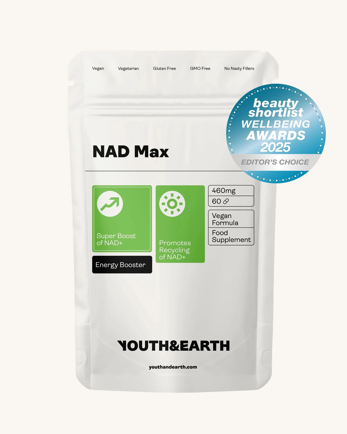 NAD Max - 460mg, 60 Capsules - youthandearth - 