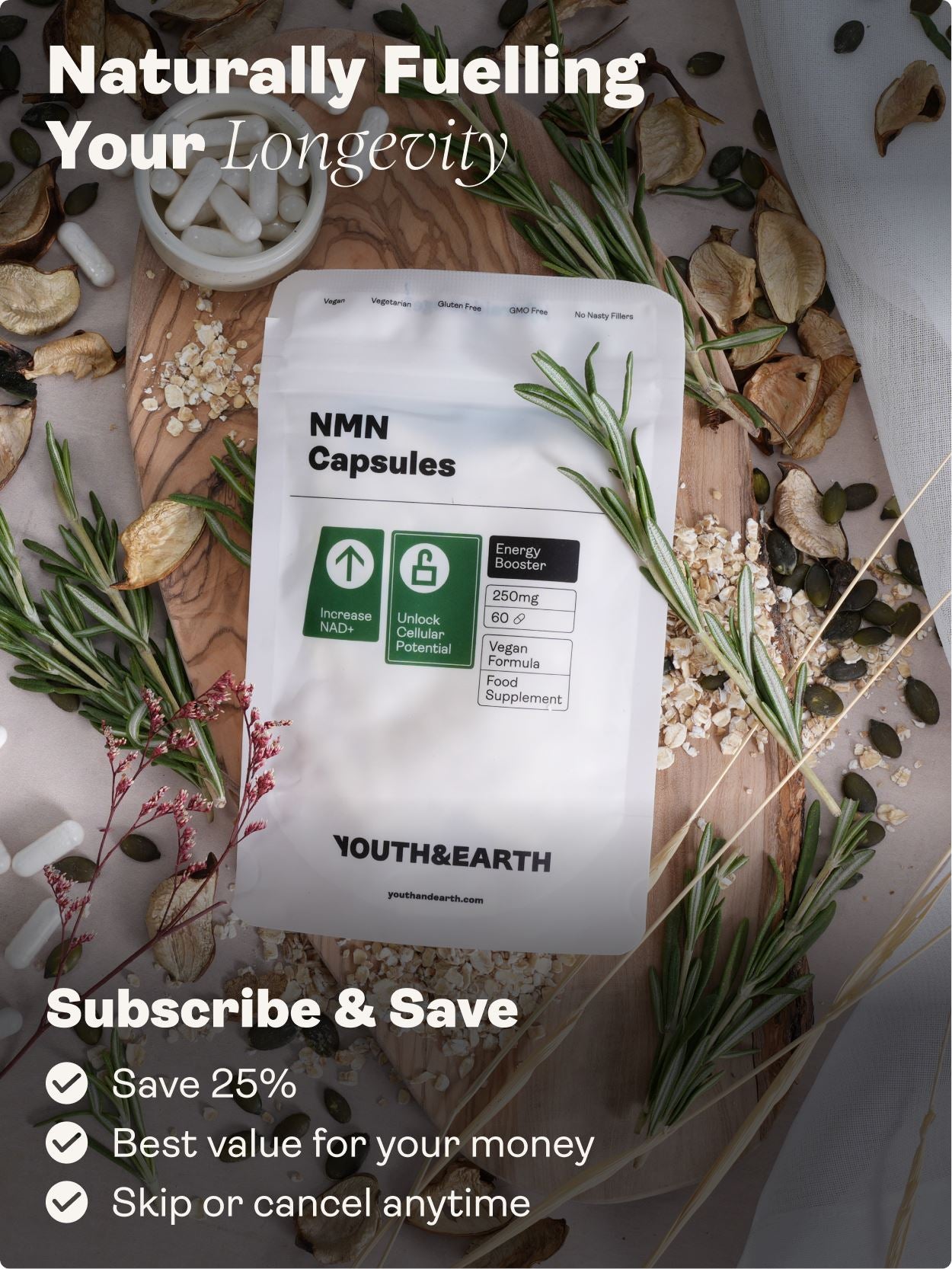 NMN Supplement - 60 Capsules - Youth & Earth UK Store - 