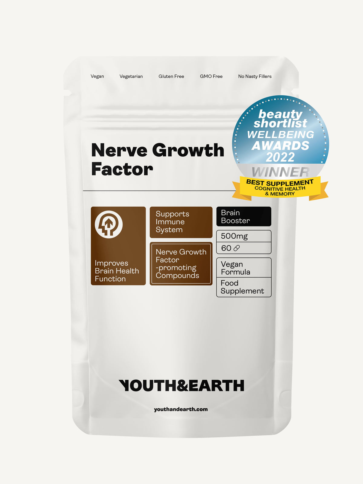 Nerve Growth Factor (Full Spectrum Lion&#39;s Mane Mushroom, Rhodiola, Ginseng, Bioperine) – 500mg, 60 Capsules - Youth &amp; Earth UK Store - 