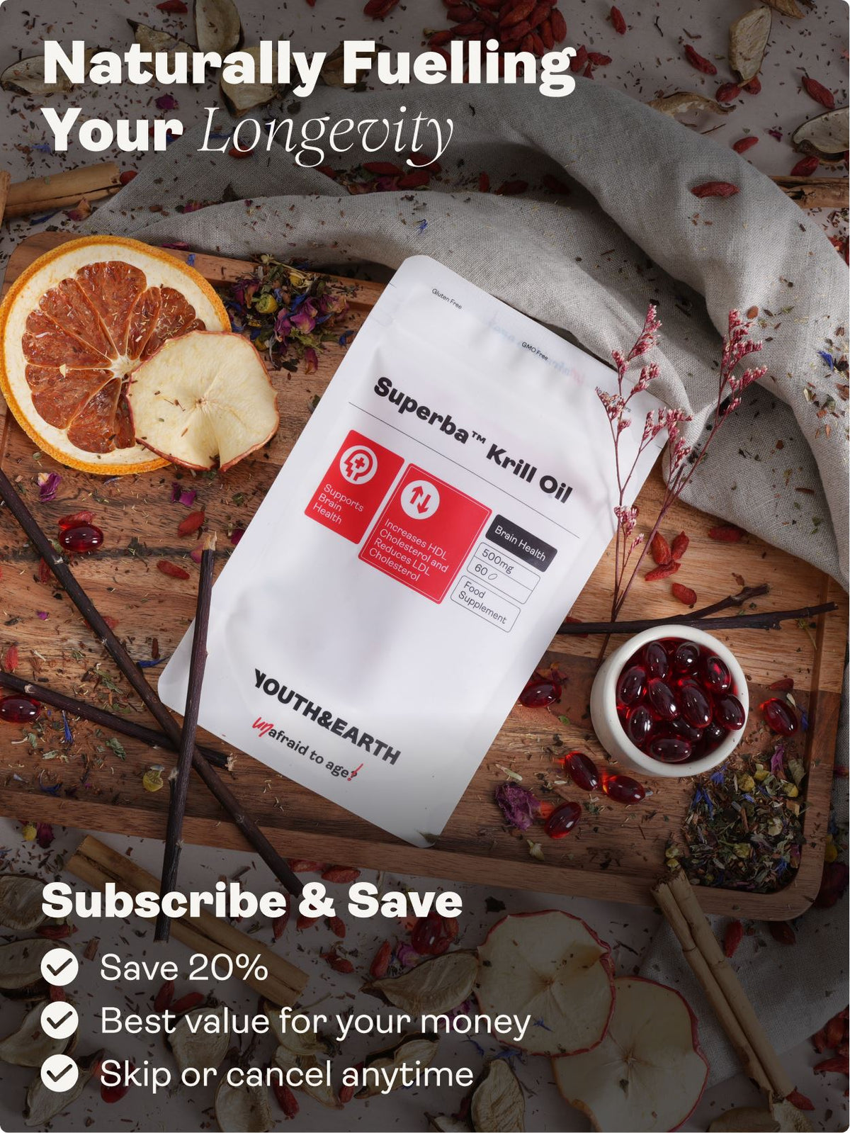 Omega-3 ™ Krill Oil – 500mg, 60 Softgels - Youth & Earth UK Store - Brain Health