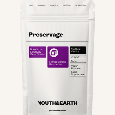 Preservage (Trans-Resveratrol, Curcumin, Quercetin, BioPerine) – 410mg, 60 Capsules - Youth & Earth UK Store - Sirtuin Activator