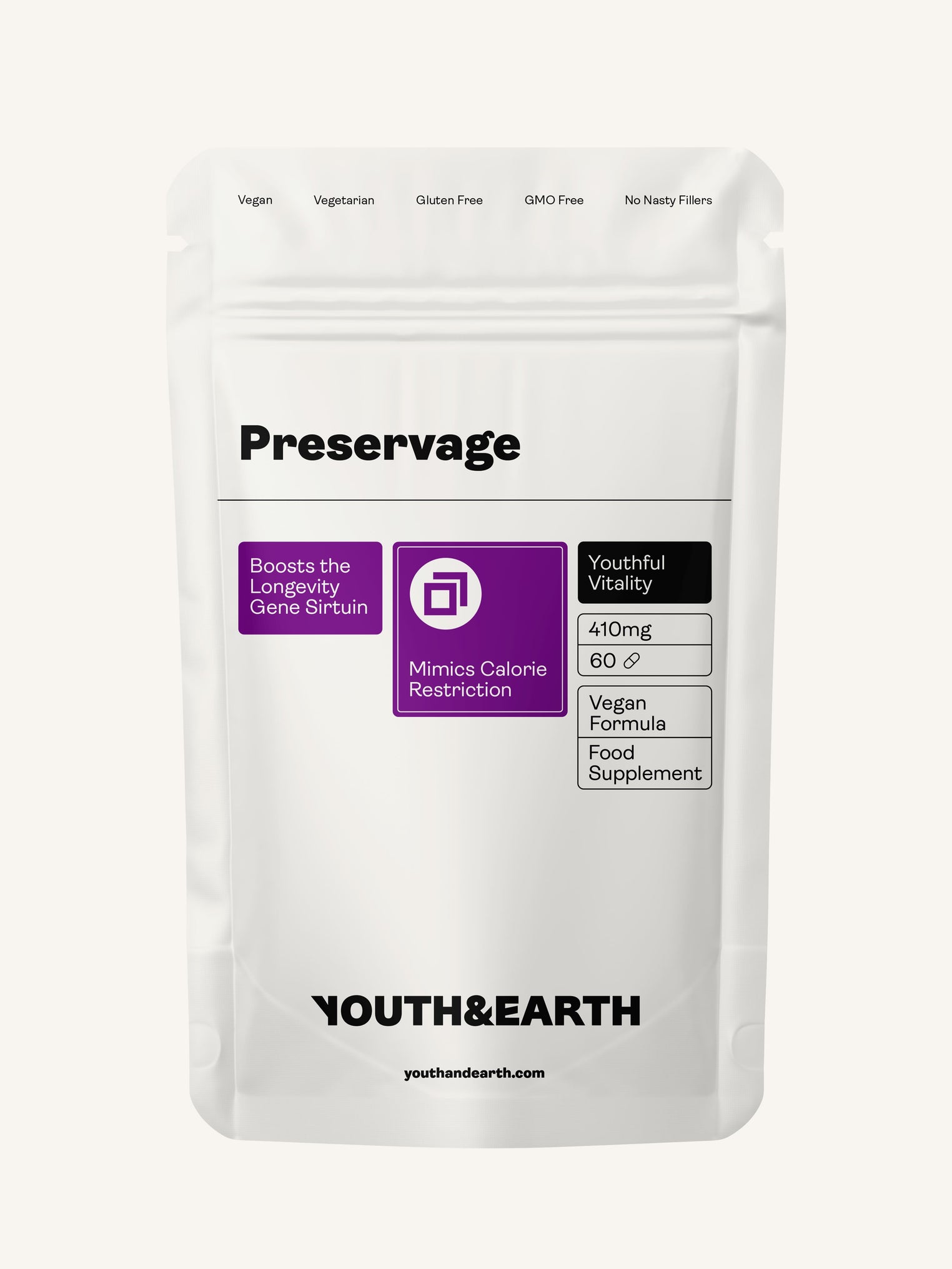 Preservage (Trans-Resveratrol, Curcumin, Quercetin, BioPerine) – 410mg, 60 Capsules - youthandearth - Sirtuin Activator