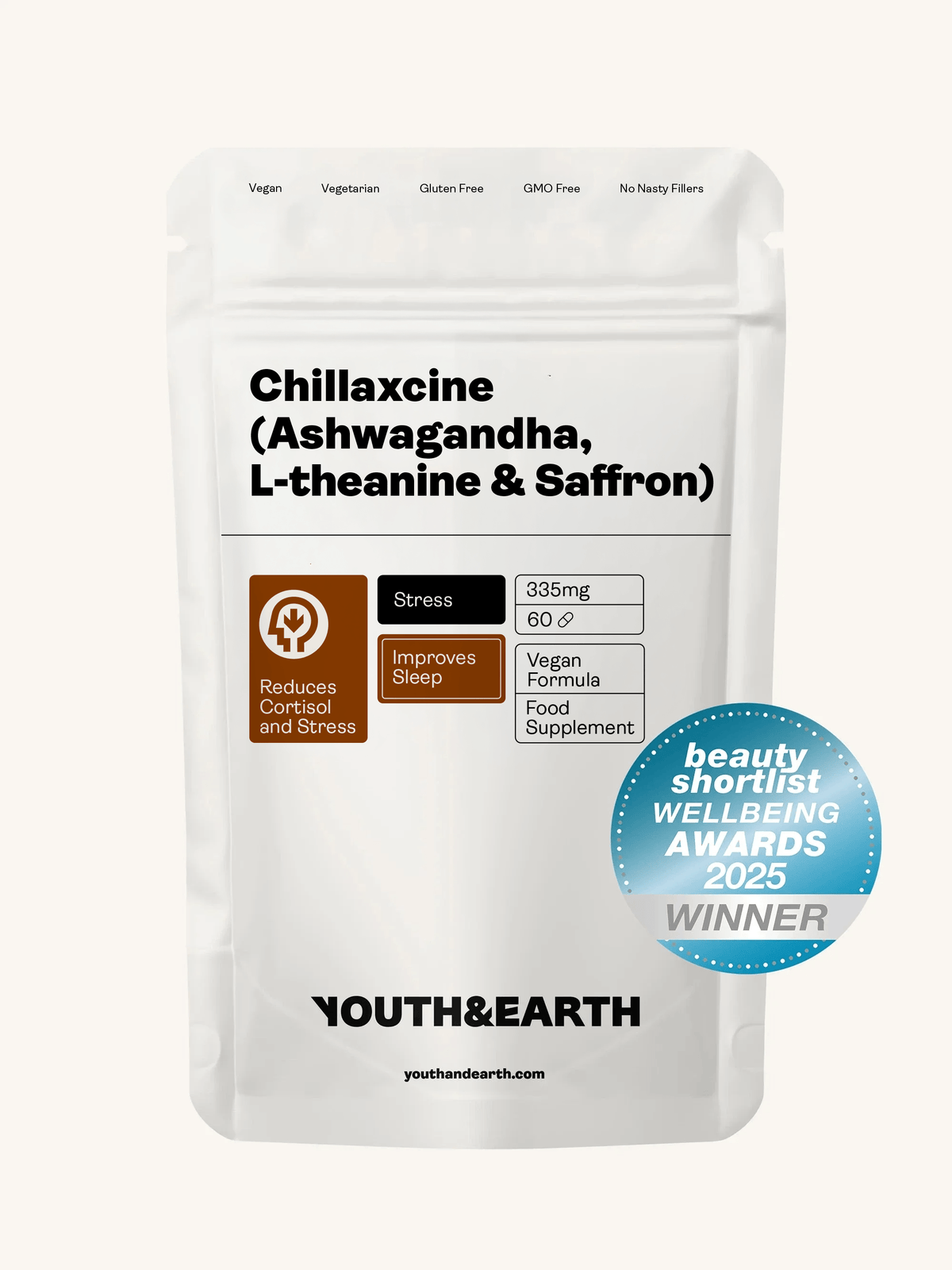 CHILLAXCINE (Ashwagandha, L-theanine & Saffron) 335mg, 60 Capsules