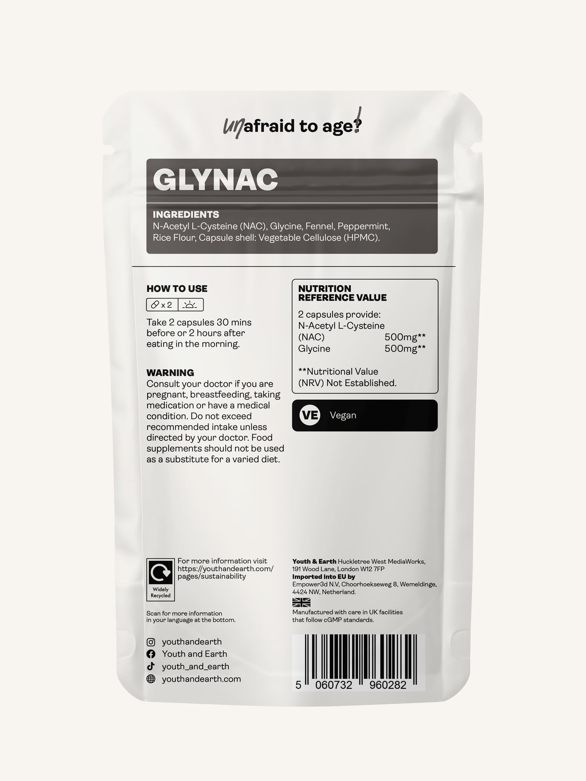 GLYNAC - 500mg x 60 Capsules NAC & Glycine Youth & Earth 