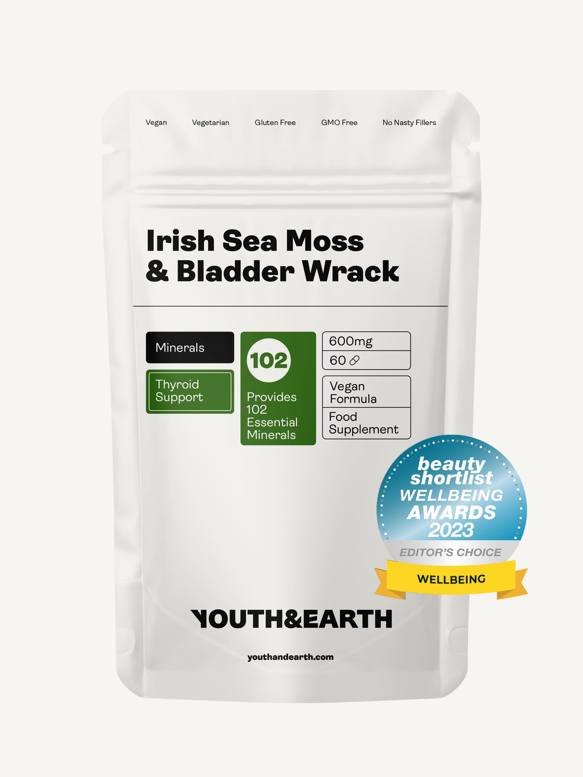 Irish Sea Moss &amp; Bladder Wrack – 600mg x 60 Capsules Irish Sea Moss &amp; Bladder Wrack Youth &amp; Earth 