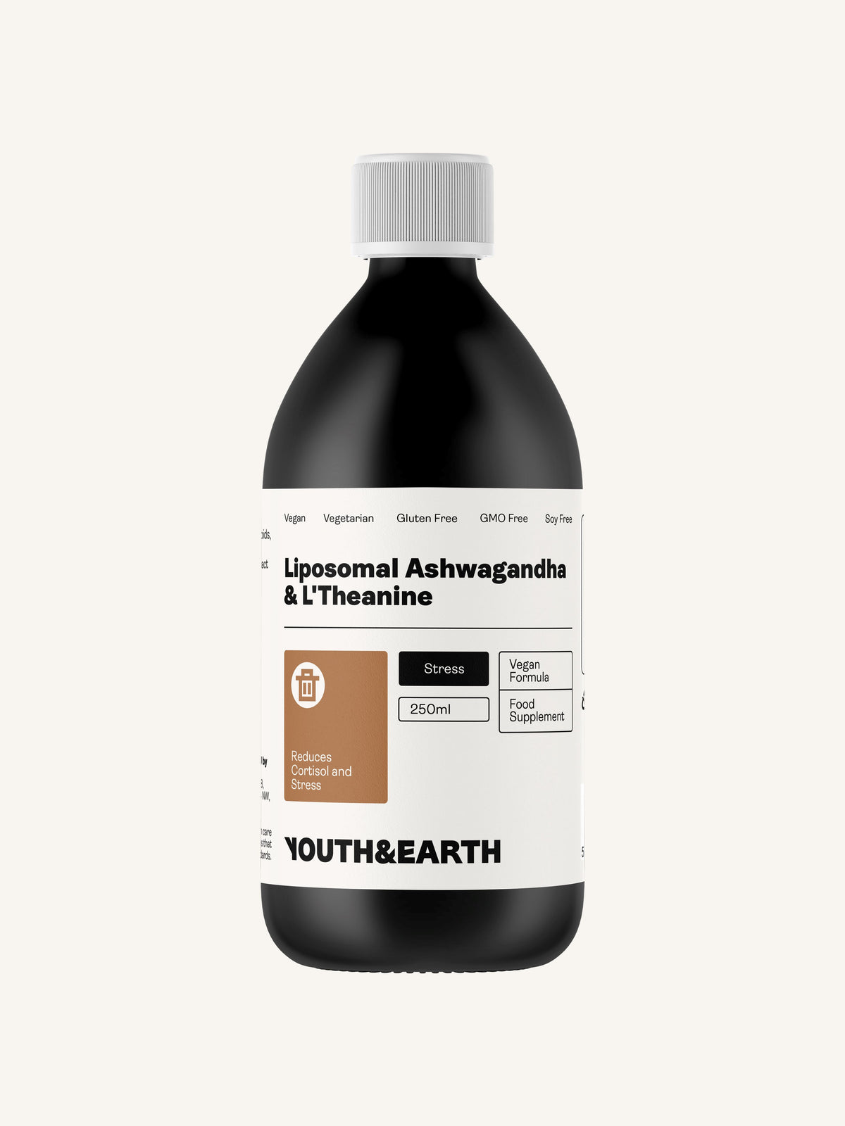 Liposomal Ashwagandha 200mg &amp; L&#39;Theanine 200mg – Coffee &amp; Vanilla Flavour 250ml Liposomal Ashwagandha &amp; L&#39;Theanine Youth &amp; Earth 