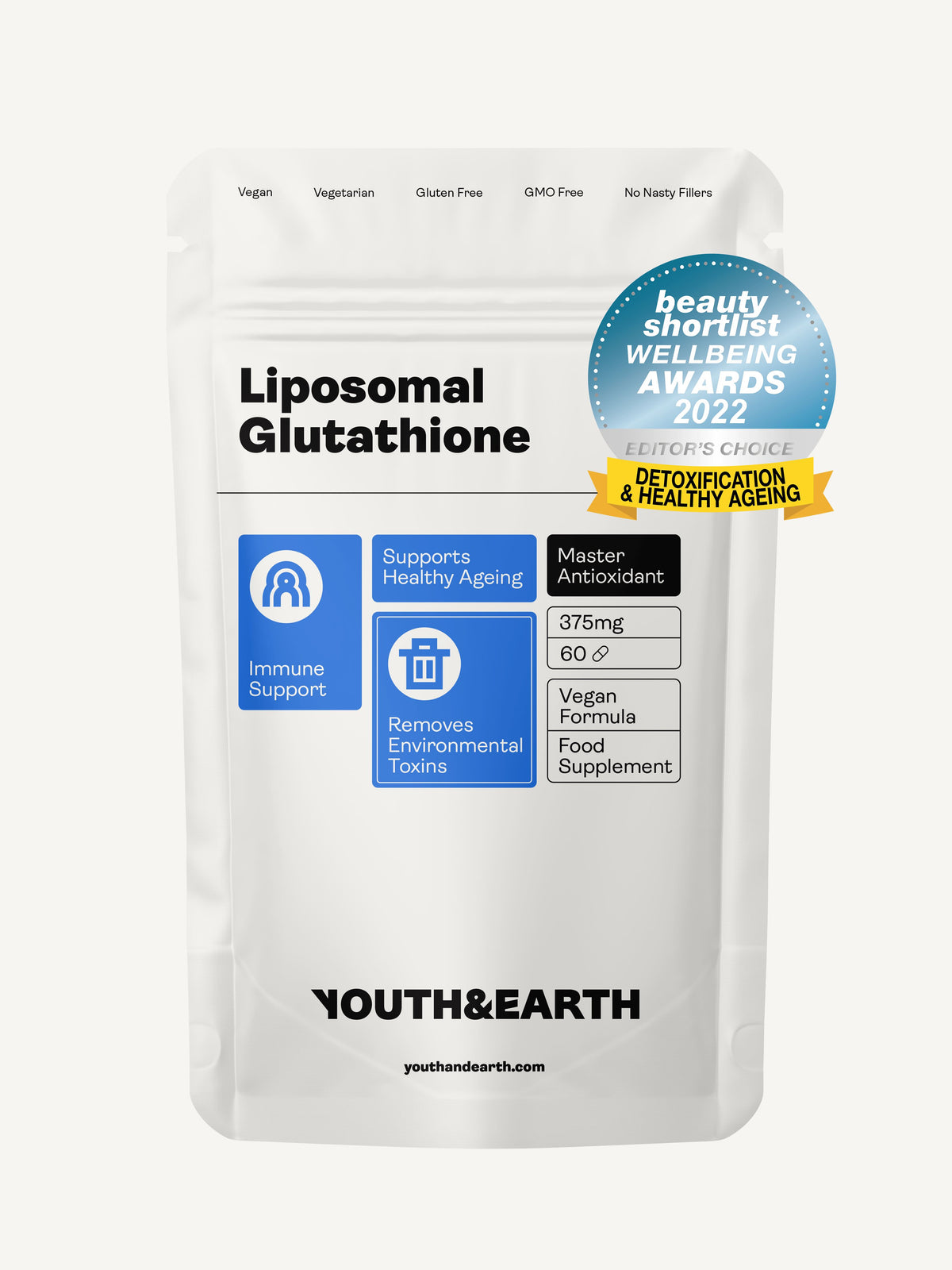 Liposomal Glutathione – 375mg x 60 Capsules Skin &amp; Hair Youth &amp; Earth 