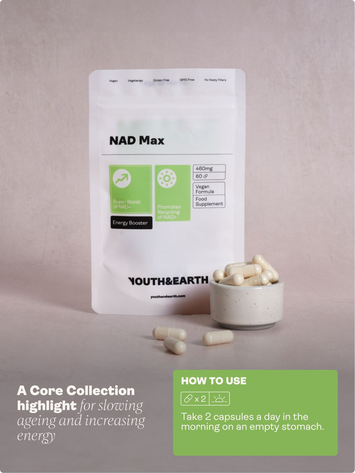 NAD Max 460mg x 60 Capsules Youth &amp; Earth 