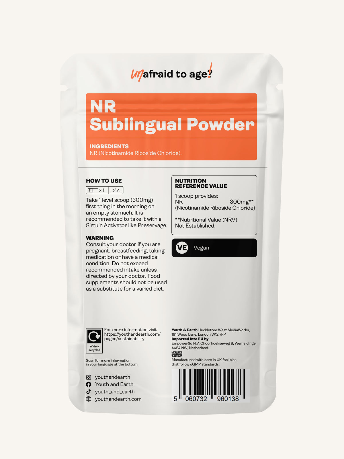 NR Sublingual Powder 30g NAD+ Boosters β-Nicotinamide Riboside Chloride 