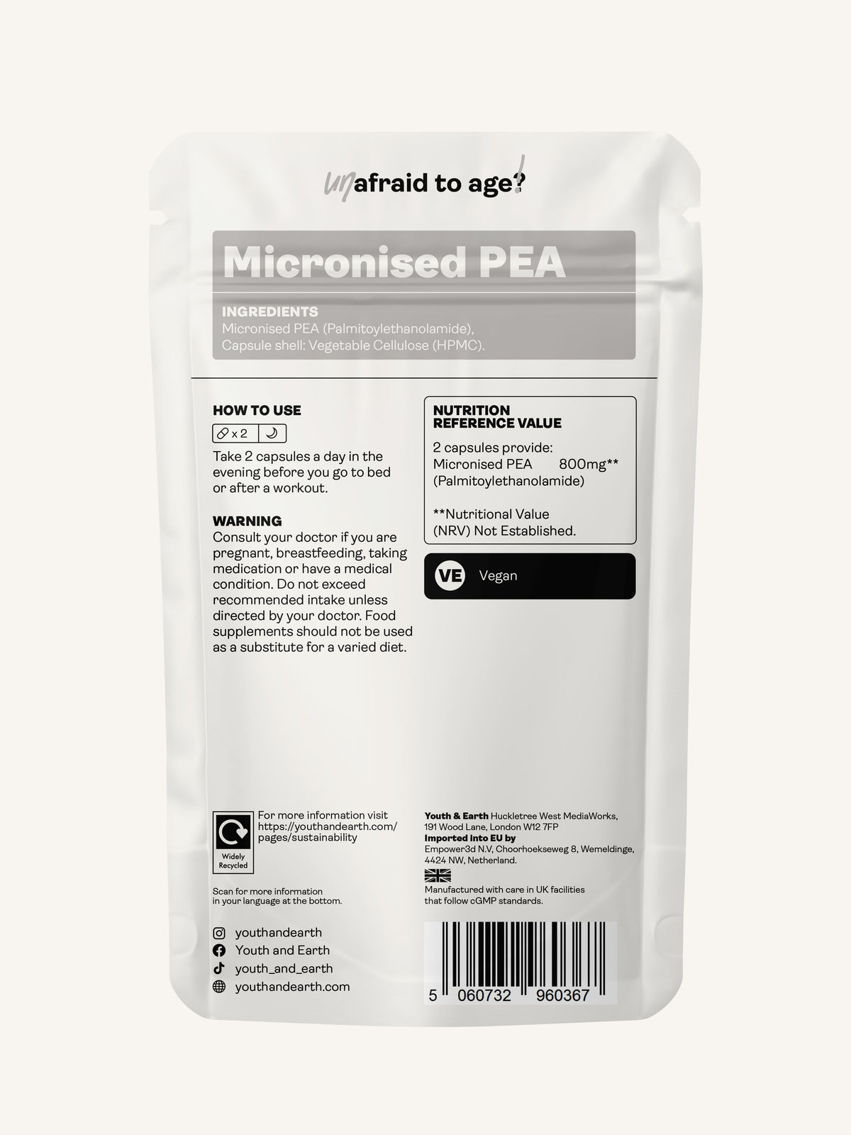 PEA (Palmitoylethanolamide) Micronisé - 400mg x 60 Capsules Vitamines & Suppléments Palmitoylethanolamide 