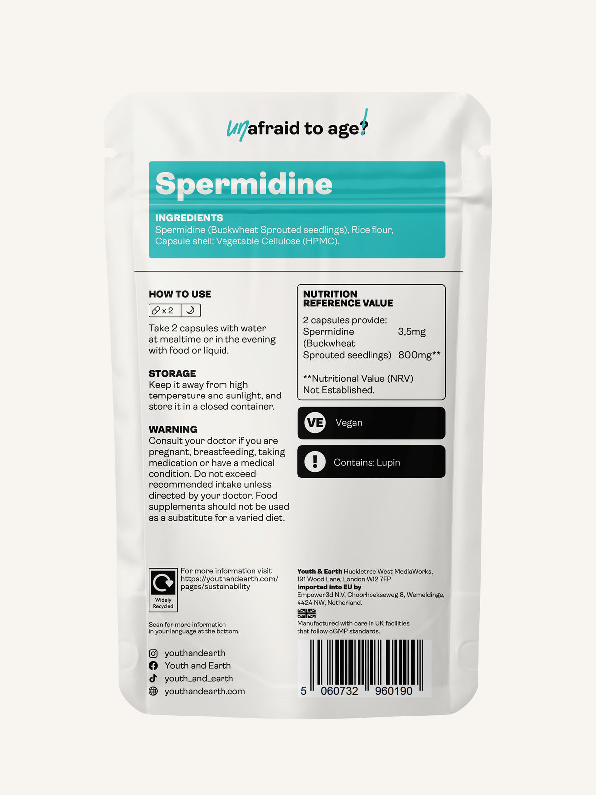 Spermidine – 400mg x 60 Capsules Supplement Spermidine (Buckwheat Sprout Flour) 