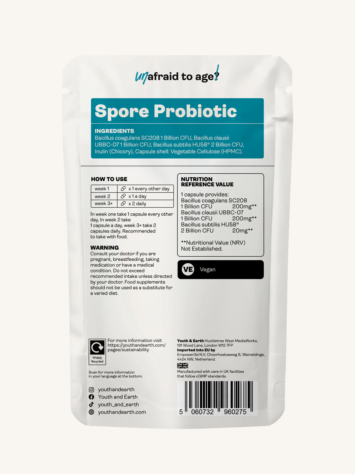 Spore Probiotic (Bacillus Subtilis HU58®, Coagulans SC208 & Clausii UBBC-07) 4 billion CFU count - 60 Capsules