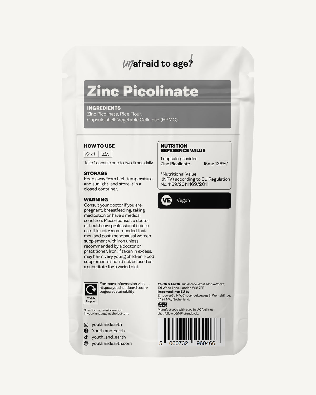 Zinc Picolinate 15mg x 60 Capsules youthandearth 